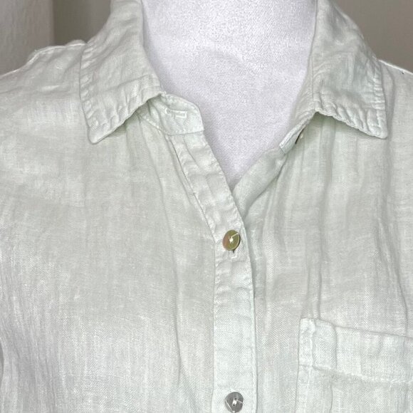 Bella Dahl Cuffed Short Sleeve Linen Button-Up Back Box Pleat Shirt Size Small - Picture 4 of 5